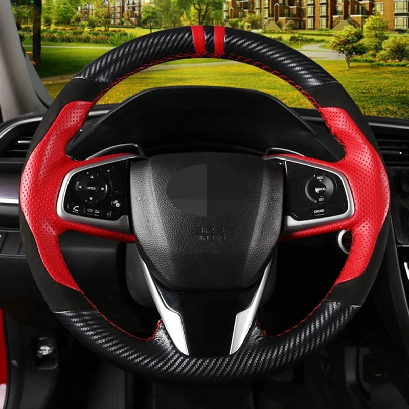 Car Steering Wheel Cover Non-slip Carbon Fiber Suede Braid For Honda Civic 10 2016-2021 CR-V CRV 2017-2021 Clarity 2018-2021