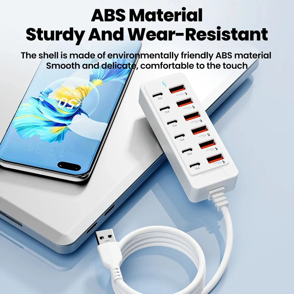 12 in 1 USB HUB Adapter Socket USB Type C Charger Fast Charging Power Strip Desktop Charging Station For iPhone Samsung Xiaomi