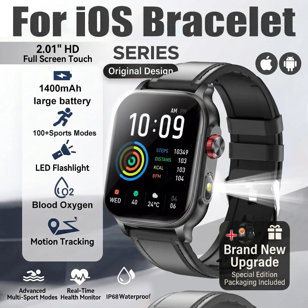 1400mAh Military Grade Smart Watch 200 Days Battery Life 5ATM Waterproof Bluetooth Call Alert LED Flashlight Sports Watches Men