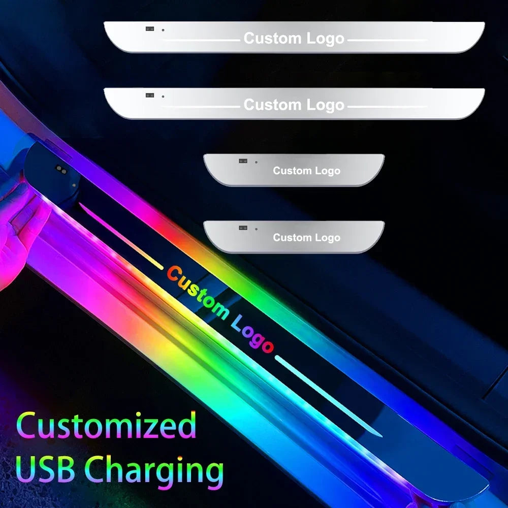 New Customized Car Door Threshold Sill Strip Light Logo Lamp Free Wiring LED RGB Welcome Scuff Plate Decorative Pedal Light