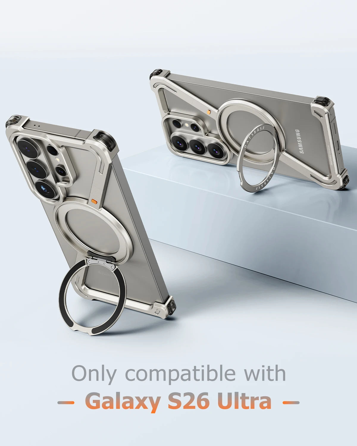 Eary Z Shape for Samsung Galaxy S26 Ultra Phone Case Frameless Metal Protective Case 360°Rotate Magnetic Stand Shockproof Cover