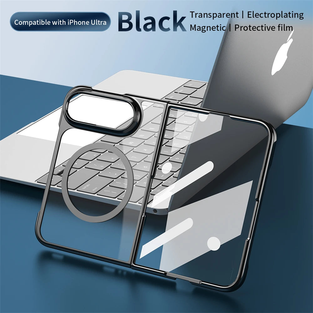 Luxury Gold Transparent Plating Magnetic Phone Case for iPhone Duo for Magsafe Wireless Charging Shockproof Clear Cover Funda