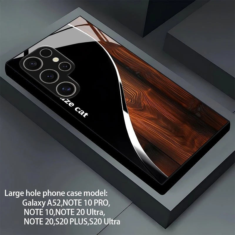 Wood grain pattern tempered glass phone case suitable for Samsung Galaxy S26 S25 S24 S23 S22 S20 FE/Ultra/Plus anti drop