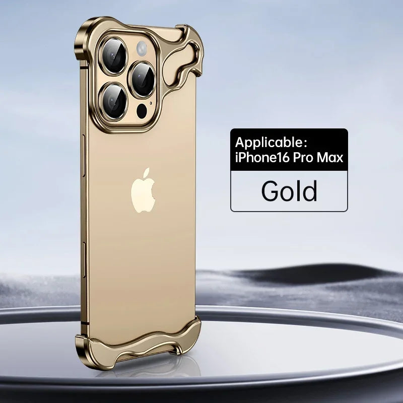 Irregular Metal Bumper Phone Case For IPhone 18 17 16 15 14 13 12 Pro Max Plus Lens Film Protect Bare Aluminum Shockproof Cover