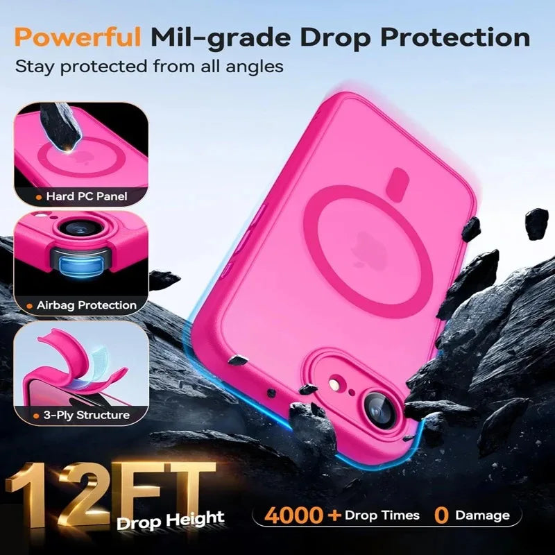 Luxury Magnetic Matte Clear Case For iPhone 16E 17E For Magsafe Shockproof Cover For iphone 17 16 15 14 13 Pro Max Plus Coque