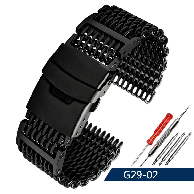 20/22/24mm Steel Dive Shark Mesh for Milanese Watch Bracelet Strap Band Weaving Double Snap Strap for Breitling Omega