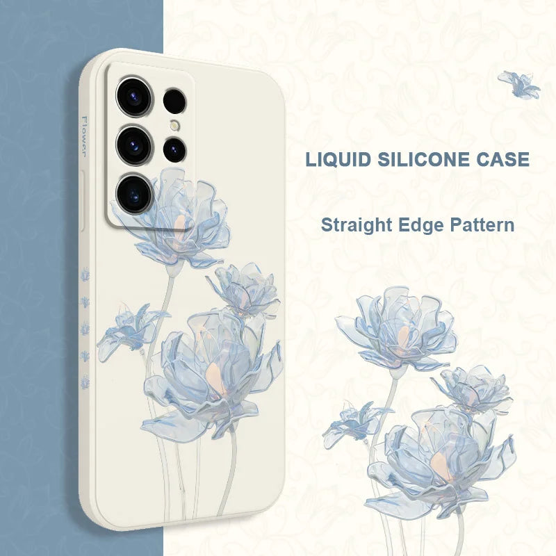 Simple Crystal Flower Phone Case For Samsung Galaxy S25 S24 S23 S22 S21 S20 S10 S10E Ultra Plus FE Note 20 Ultra 10 Plus Cover