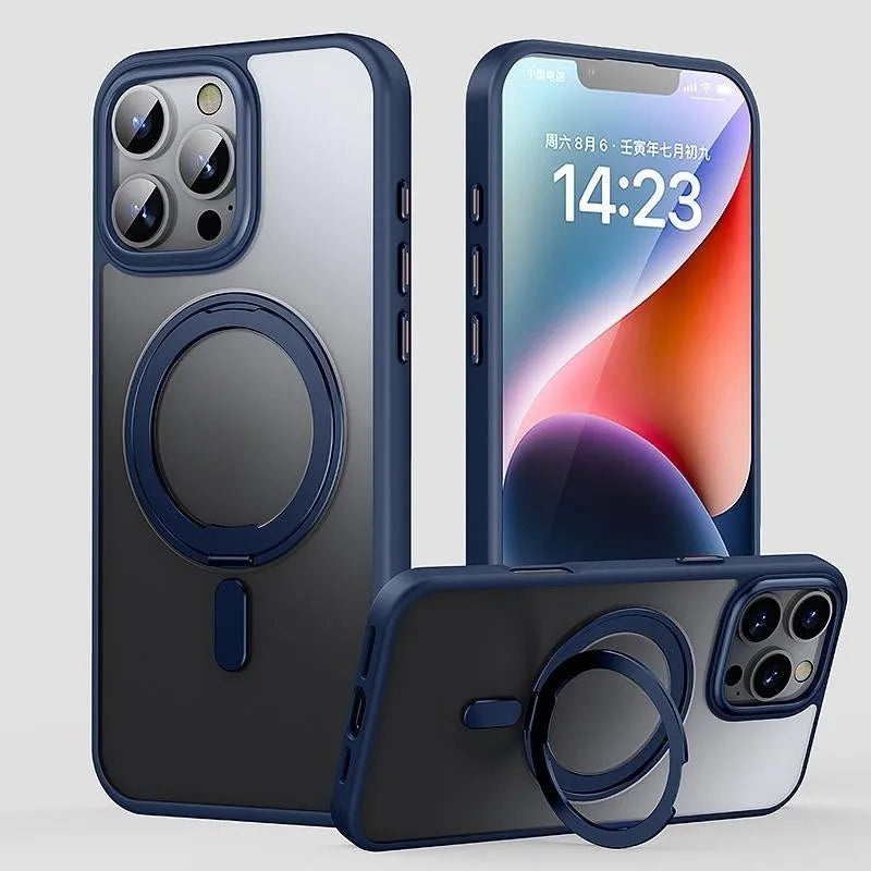Transparent Phone Case for iPhone 17 Pro Max 16 Plus 15 14 With Magnetic MagSafe Rotating Bracket Shock Proof Protective Cover