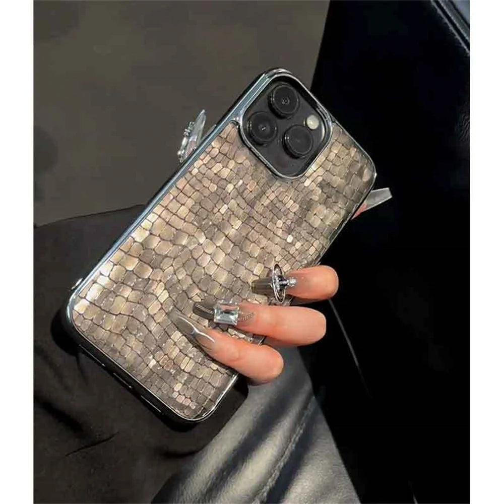 Luxury Glossy Crocodile Pattern Case For iPhone 17 Air 16 15 14 13 12 11 Pro Max Plus Plating Cool Armor Shockproof Bright Cover