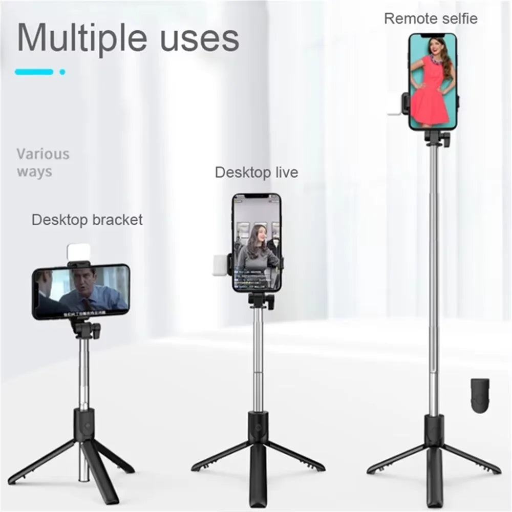 Phone Selfie Stick Tripod Bluetooth Remote Wireless Selfi Stick Phone Holder With Beauty LED Fill Light For Phone Live Streaming