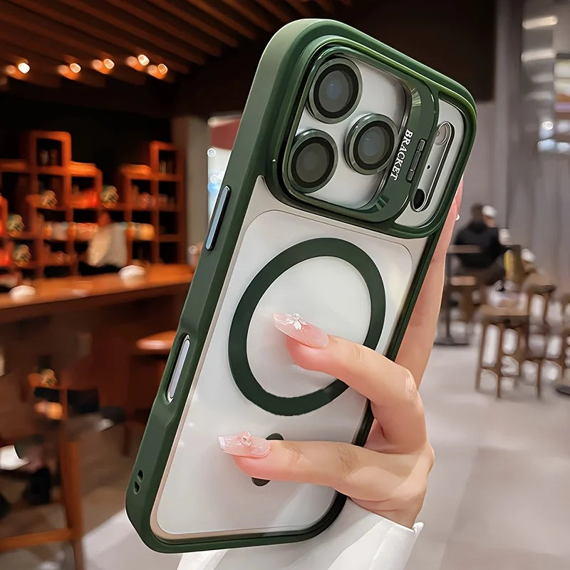 Luxury for Magsafe Magnetic attraction Bracket Case for IPhone 17 16 15 13 12 Pro Max 14 Plus Lens Holder Protection Clear Cover