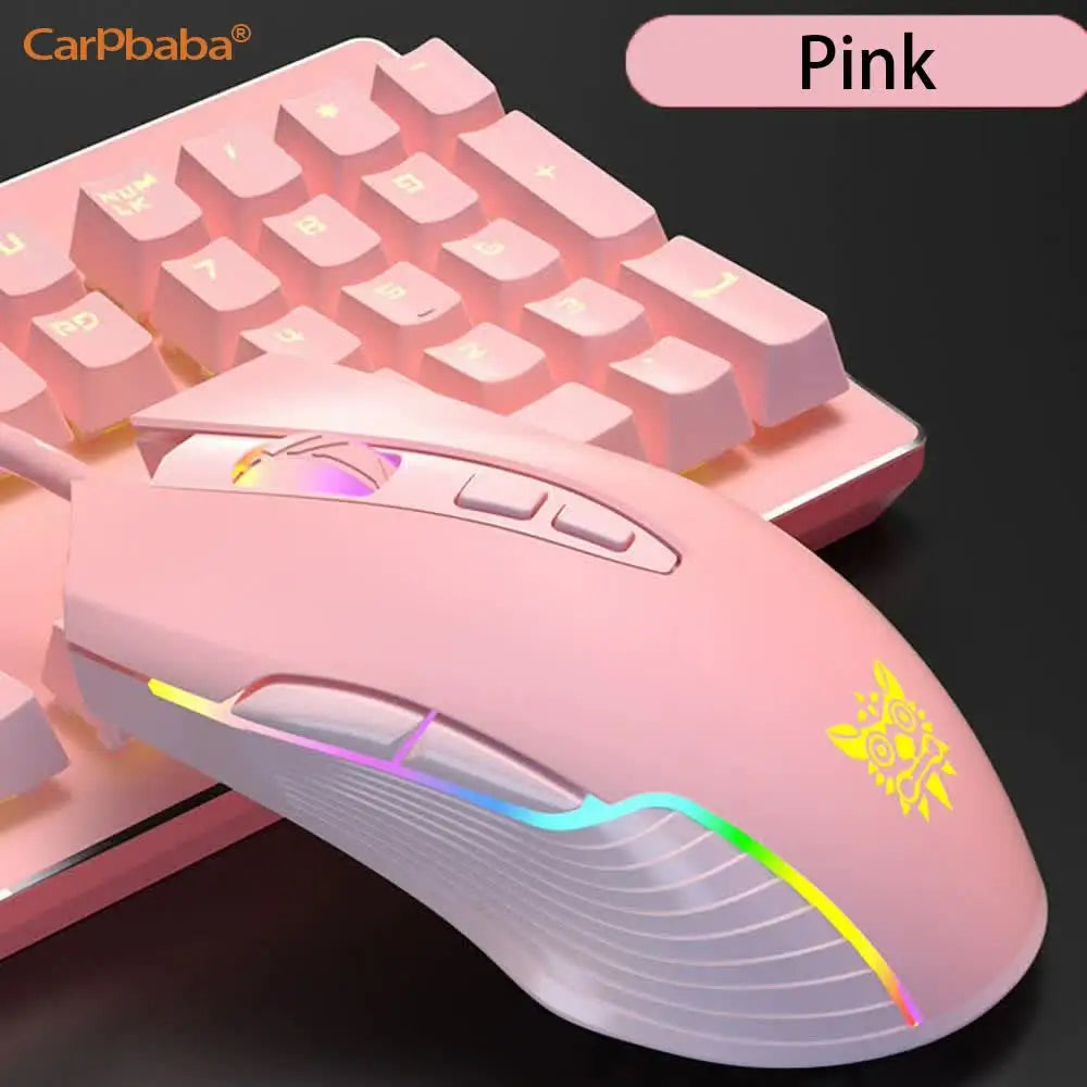 RGB Gaming Mouse Pink Cute Mouse 6400 DPI Wired Optical Mouse with Cool Lighting Mice for Home Office Notebook PC