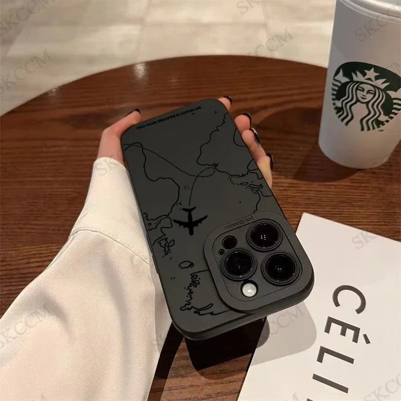 Travel-nspired Airplane Route Desian Phone Case For iPhone 17 16 15 14 13 12 11 Pro Max Mini 8 7 Plus XR XS Soft Silicone Covers