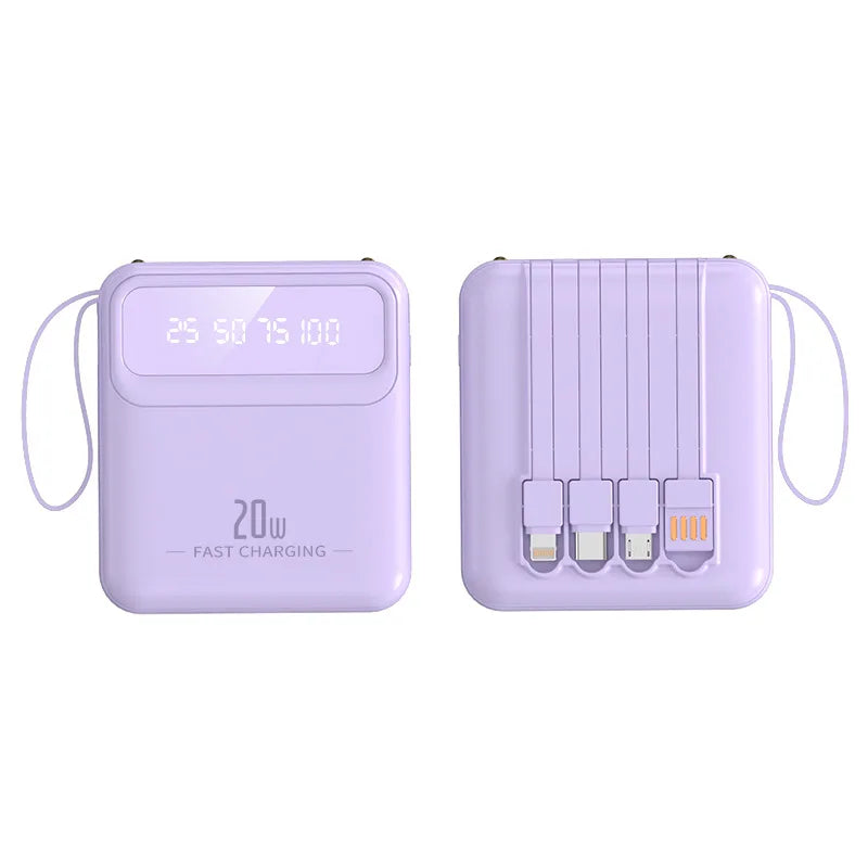 20000mAh 10000mAh Power Bank Built-in Cable Phone External Battery Powerbank Charger for Xiaomi Poco iPhone Samsung iPad