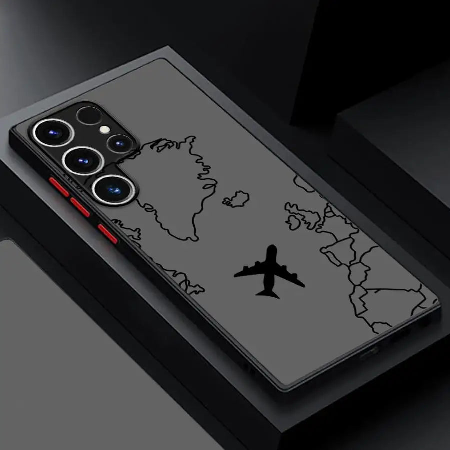 Line Airplane Topographic Back Phone Cover Case for Samsung Galaxy S9 S24 FE S22 Plus S25 Edge S21 S23 Ultra S20 S10
