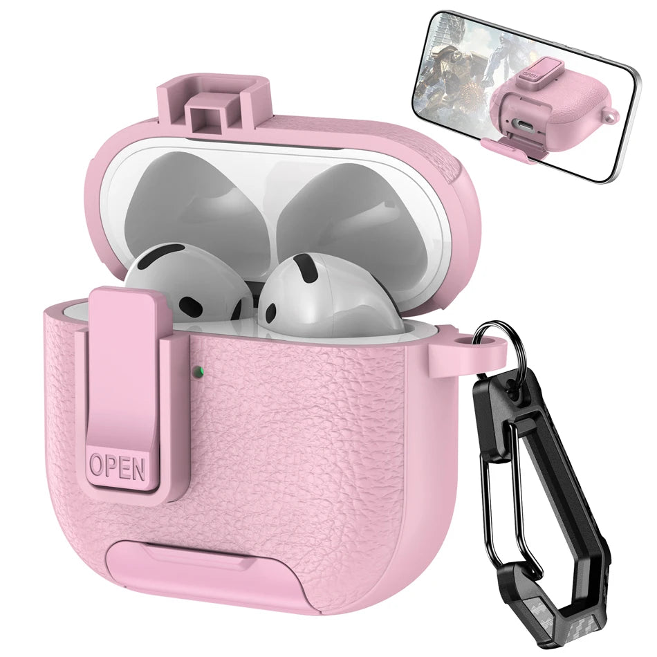 with Carabiner Lock Phone Stand Protective Case for Airpods 4 3 2 1 Pro Cover Cases Shockproof Sleeve for Airpods Pro 1 2 3 4th
