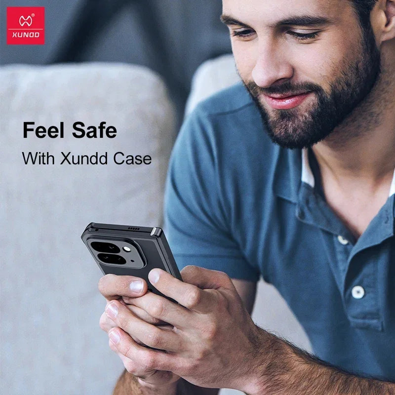 For Google Pixel 9 Pro Fold Case XUNDD Airbags Shockproof Laser Matte PC+TPU Camera Protection Folding Cover With Glass