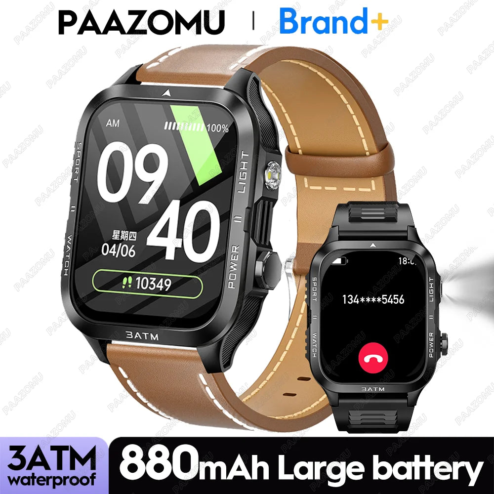 Smartwatch 3ATM Waterproof 1.96''HD Screen BT Call Health Monitor Flashlight 880MAH Battery Sports Smart Watch For Android iOS