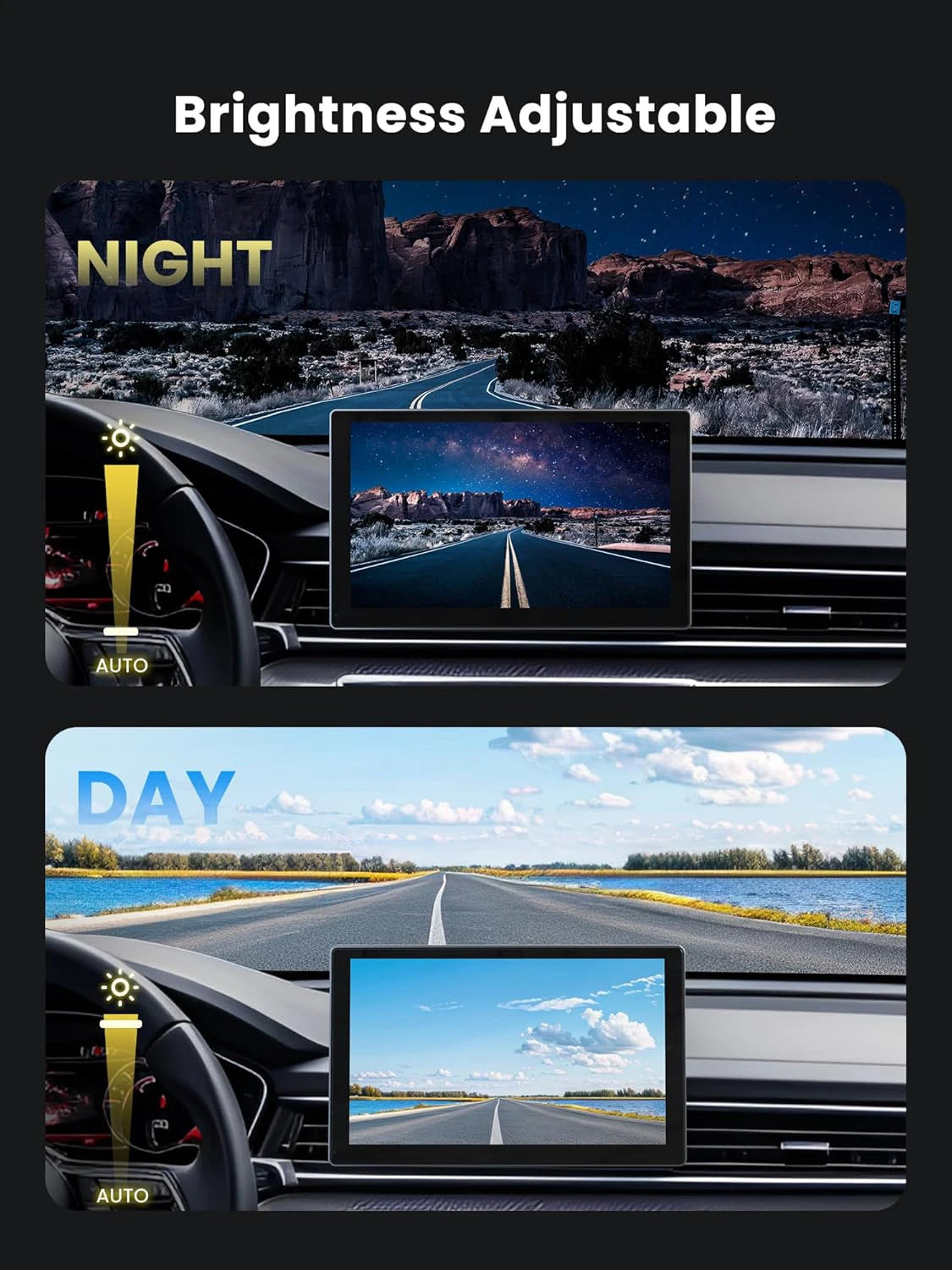 XIMA 7 inch Dash Cam 4K Car DVR Wireless Carplay Android Auto GPS Navigation Video Recorder Dashboard Dual Lens Reversing