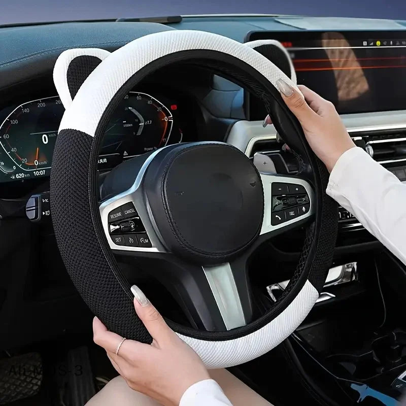 Cartoon Cat Ears Car Steering Wheel Cover Anti-slip Suitable For A Variety Of Models Sweat-absorbent Breathable Wear-resistant