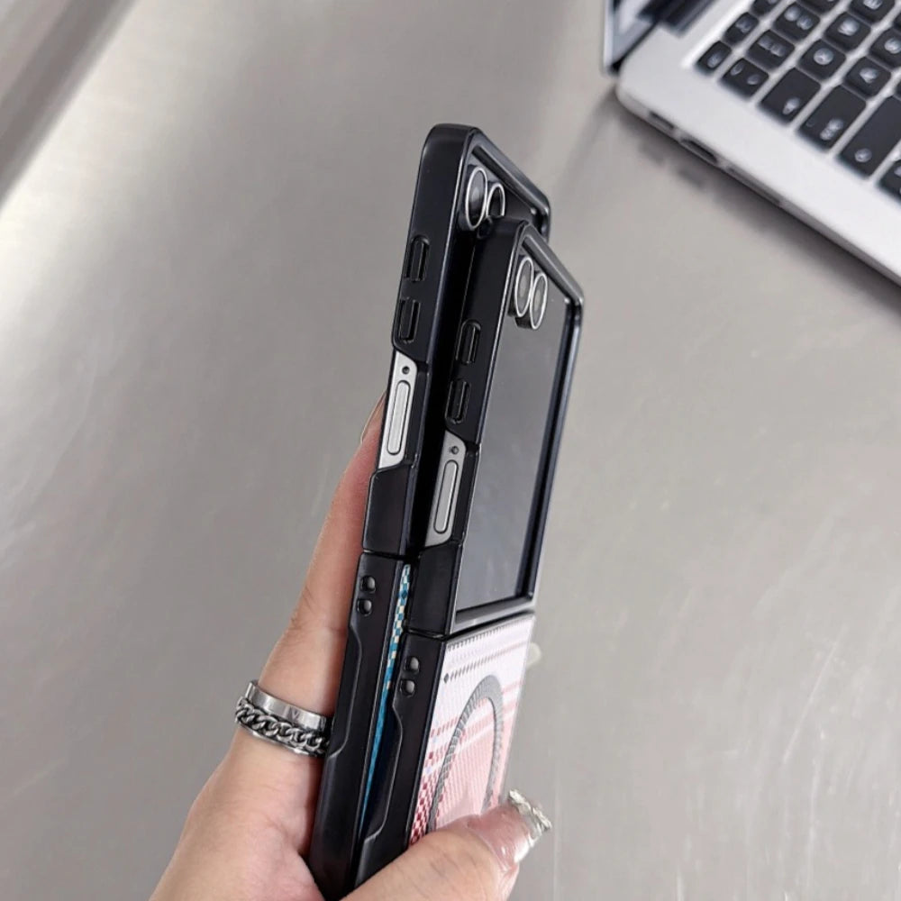 Business Color Blocking PU Leather for Magsafe Case For Samsung Galaxy Z Flip 8 7 FE 6 5 4 3 Magnetic Shockproof Hard PC Cover