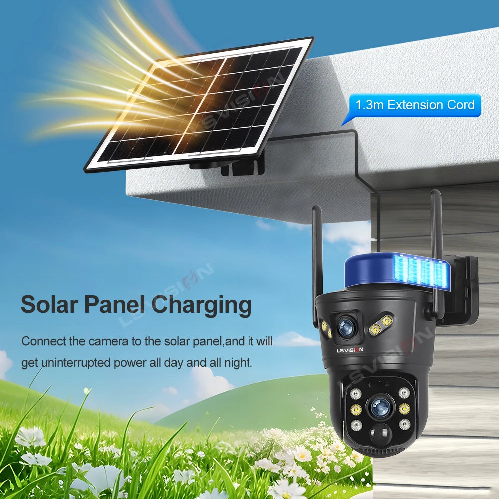 LS VISION 4K 8MP Dual Screens Solar Security Camera Outdoor 4G/WiFi Dual Lens PTZ Human Auto Tracking CCTV Cameras V380 Pro App