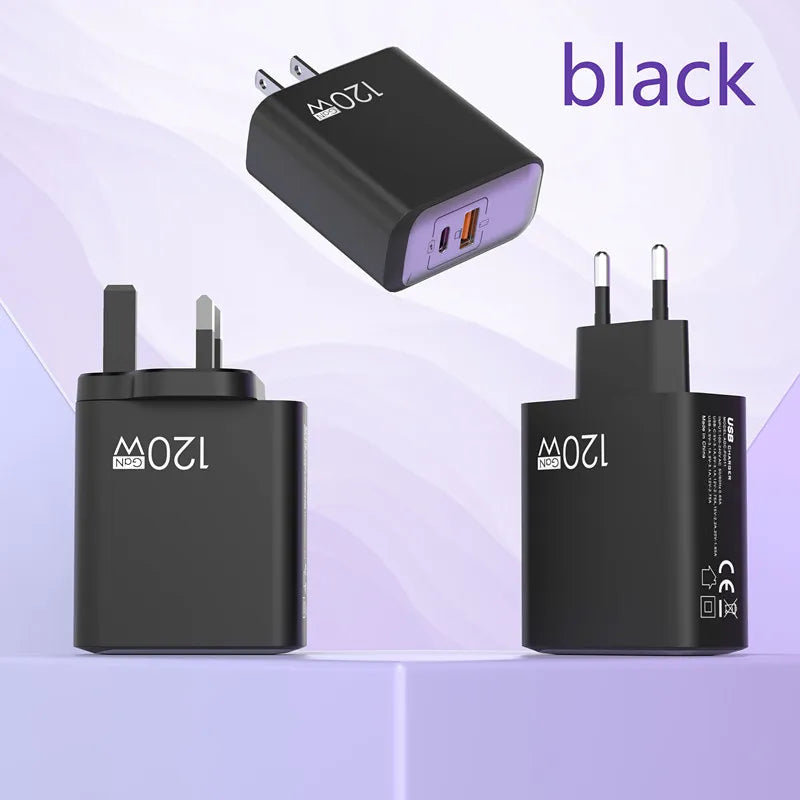 120W GaN USB C QC 3.0 Fast Charger Quick Charging PD Charger EU US UK Wall Power Adapter For iPhone Samsung Xiaomi Huawei iPad