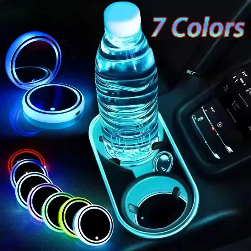 1/2pc Colorful Car Luminous Water Cup Pad LED Car Interior Breathing Night Light Central Control Car Anti-skid Pad Ambient Light