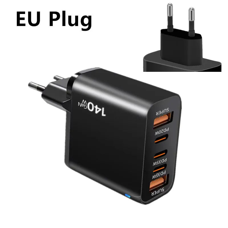 GaN 140W USB C Charger PD Fast Charging Travel Charger For iPhone Samsung Xiaomi Huawei OPPO Mobile Phone Adapter EU US UK Plug