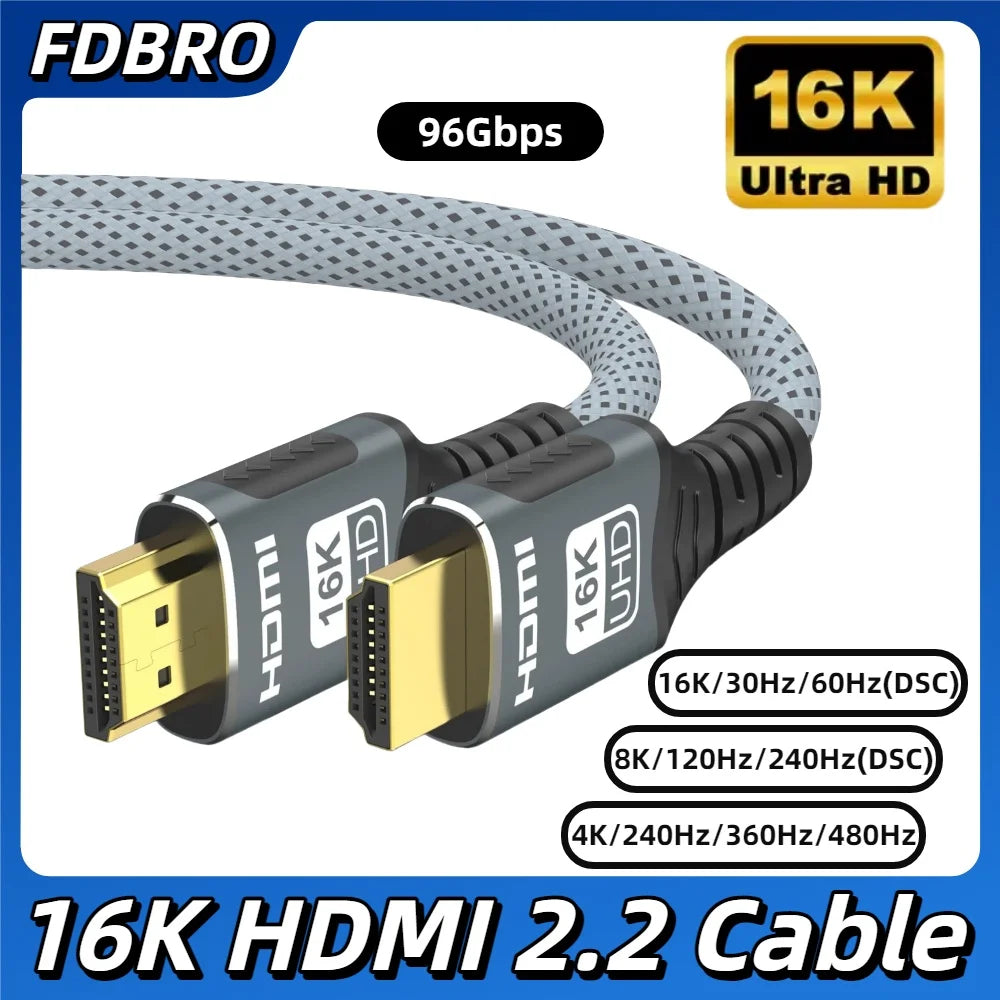 16K@60Hz HDMI 2.2 Cable compatible with 8K/4K HDMI supporting 8K@120Hz high-speed video for PS4/5 TVs laptops and monitors