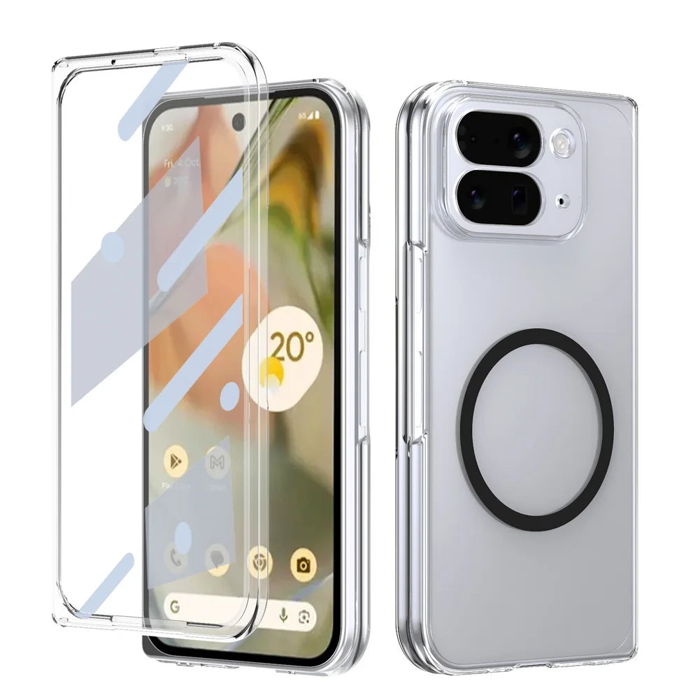 Magnet Adsorption with Tempered Glass Protector Case for Google Pixe 10 Pro Fold for Magsafe Wireless Charging Shockproof Cover