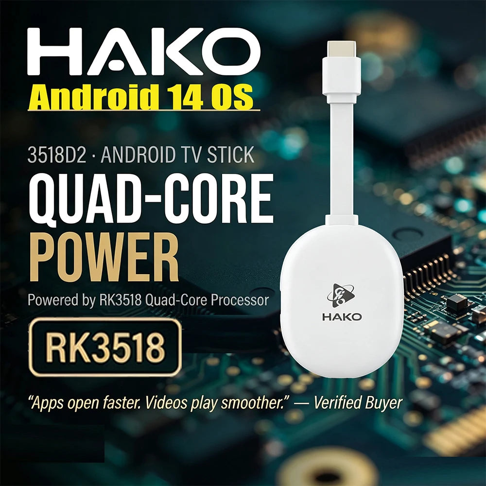 Android 14 TV Stick HAKO RK3518 with 4K HDR 2.4G 5G wifi6 2GB 8GB 16GB Voice Remote