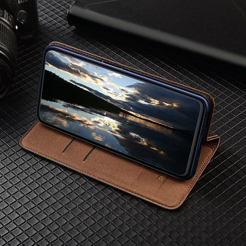 Flip Case For APPLE iPhone 17 17Pro Air Pro Max Genuine Leather Magnetic Cover Luxury Cowhide Grid Pattern Wallet Cases Covers