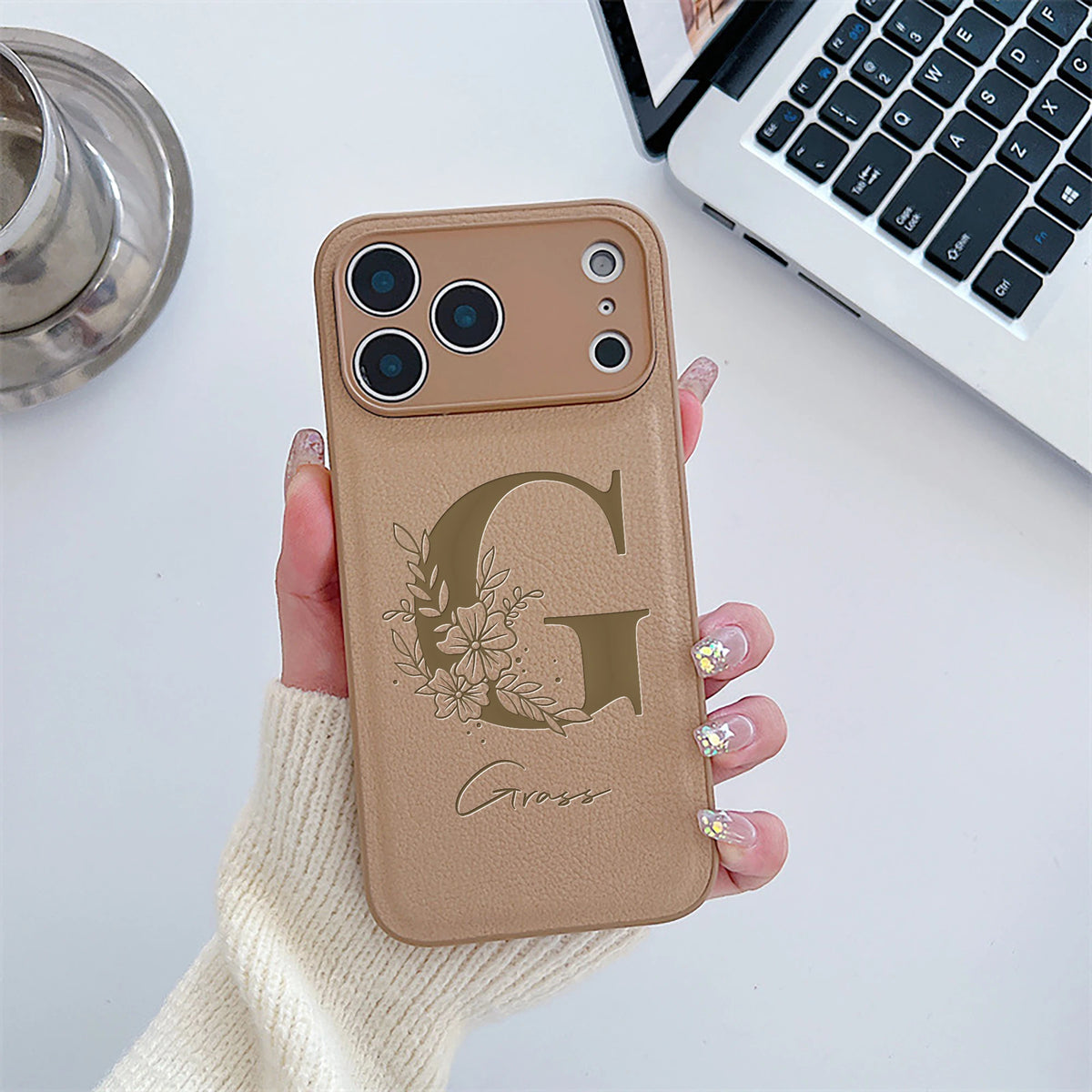 Personalized Custom Name Initial Custom Big Letter with Flowers Design Phone Case for iPhone18 17 16 15 14 13 Pro Max Plus Air
