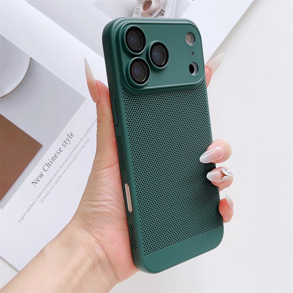Cooling Phone Case with Full Camera Lens Protection For iPhone 17 Air 16e 16 15 14 Pro Max Plus Shockproof PC Back Cover