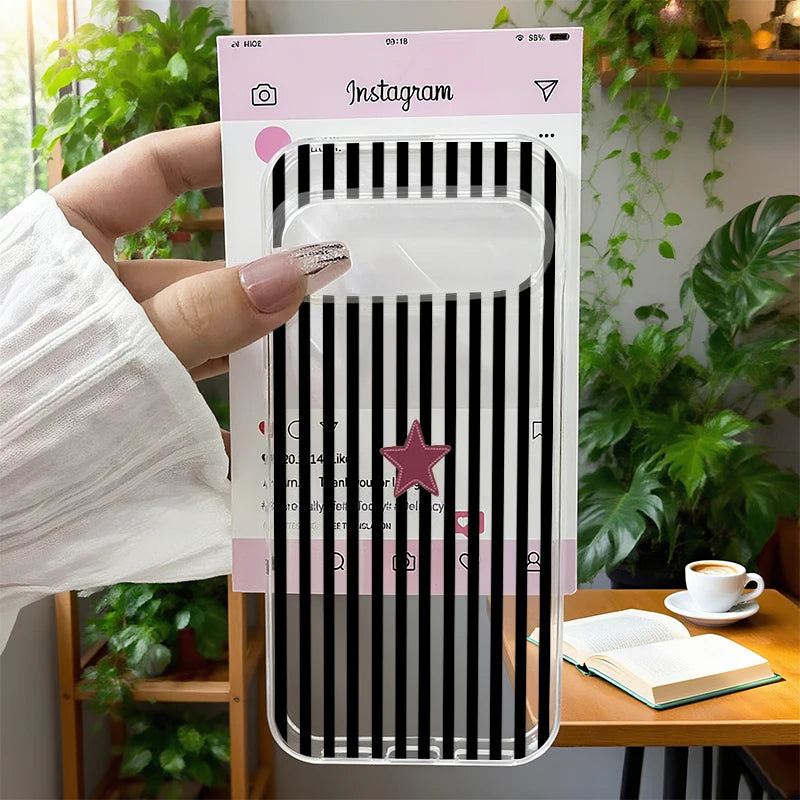 Simple Cute Pink Blue Plaid Star Phone Case for Google Pixel 10 Pro XL 9 8A 9 8 Pro 7 6A 5G INS Stripes Design Clear TPU Cover