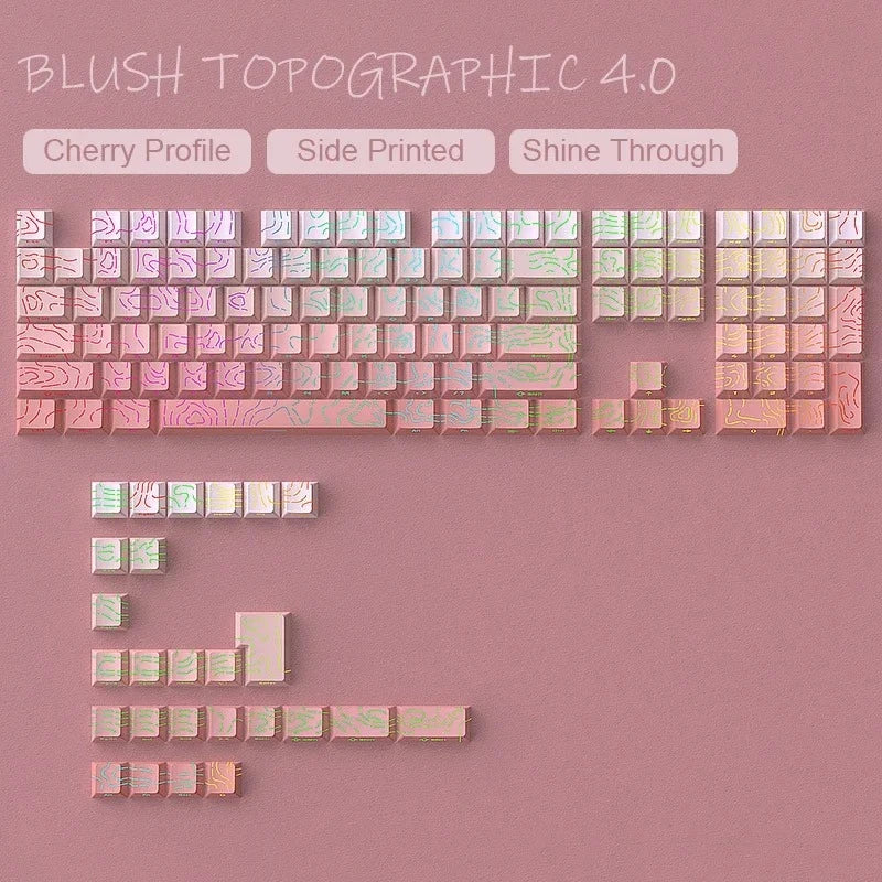 RGB Backlit Keycaps Cherry Profile Black Topographic 4.0 Side-lit Double Shot PBT Keycaps for Cherry MX Switches Gaming Keyboard