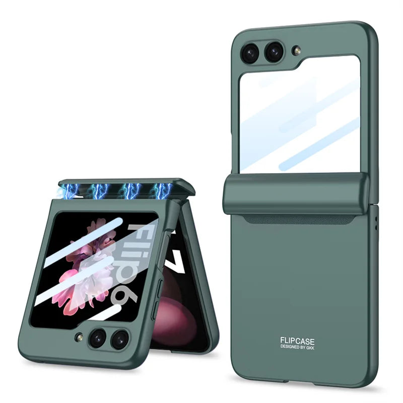 Magnetic Hinge Protection Hard PC Phone Cover for Samsung Galaxy Z Flip 8 7 6 5 4 5G Case Shockproof with Small Screen Protector