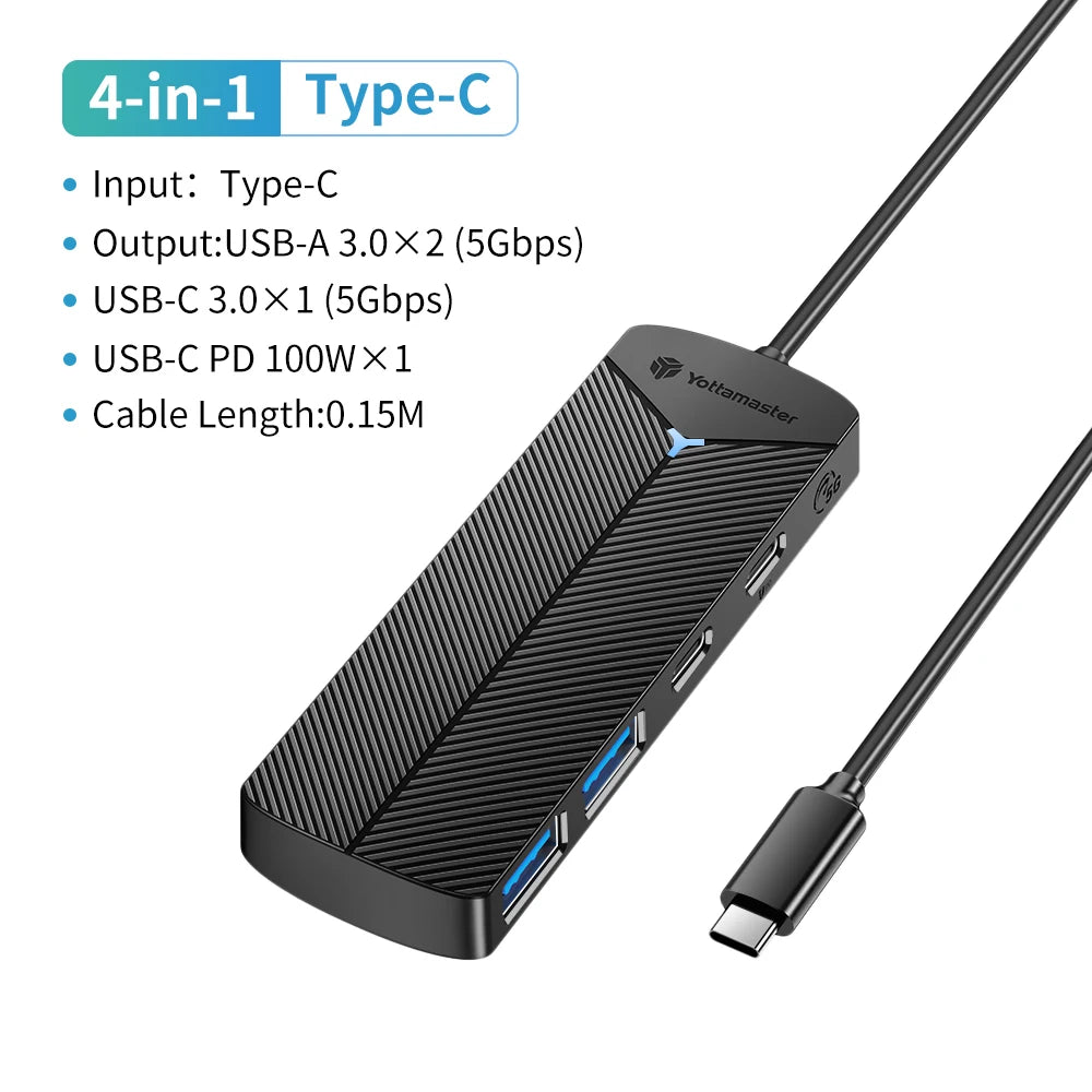 Yottamaster 5Gbps 4-in-1 USB3.0 Hub USB HUB Adapter Expansion Dock Ultra-Slim OTG Adapter Type C For PC iOS Computer Accessorie