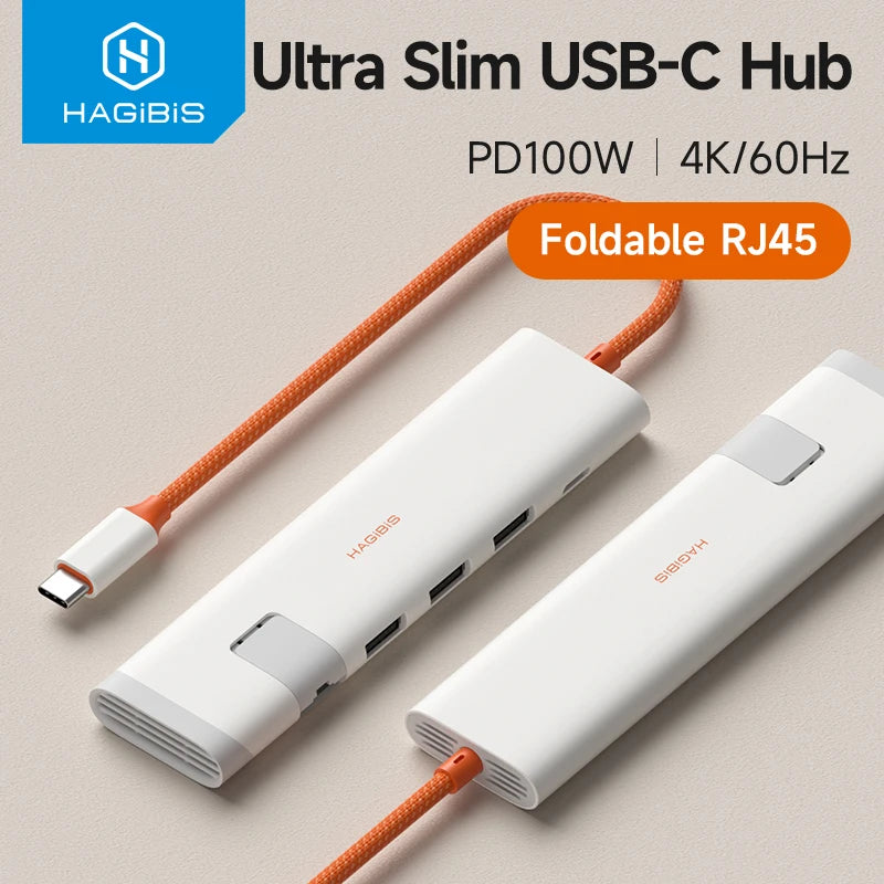Hagibis USB C Hub Multiport USB C Splitter 4K HDMI RJ45 Heat Dissipation Docking Station for Macbook Laptops iPad External SSDs