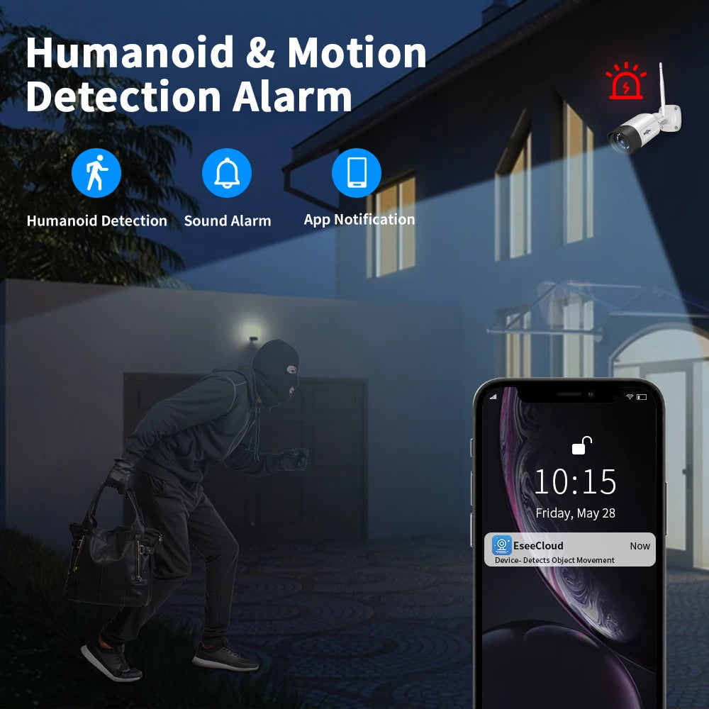 Hiseeu 5MP Wifi Surveillance Camera System Color Night Vision P2P Wireless Street Security CCTV Camera Kit 10CH Wireless NVR Set