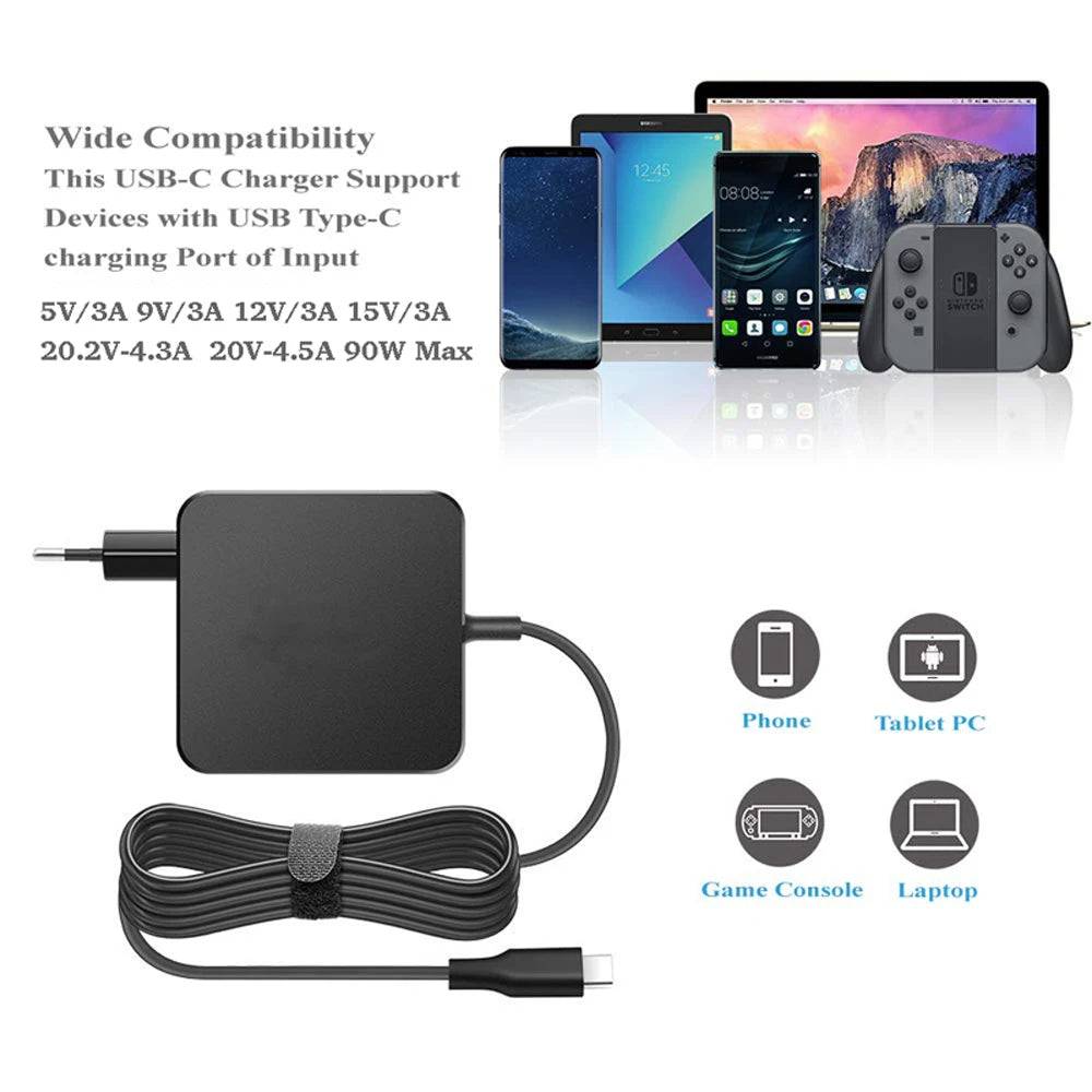EU Laptop Adapter 90W 87W 61W USB-C Type C 65W Charger Power 20V 4.5A for MacBook Pro IPad HP ASUS Lenovo Acer Spin Dell XPS 13