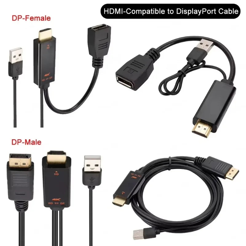 4K@60Hz 2K@120Hz HDMI-Compatible to DisplayPort Cable HDMI-Compatible Source To DP Display Monitor Cable for PC Laptop PS5 Xbox