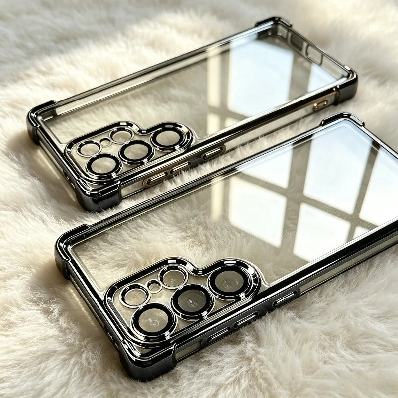 Luxury Plating Clear Phone Case for Samsung Galaxy S26 S25 S24 Ultra S 26 25 Plus S26Ultra Armor Bumper Shockproof Cases Cover