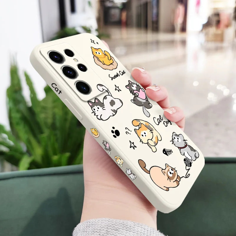 Cat String Ball Phone Case For Samsung Galaxy S25 S24 S23 S22 S21 S20 S10 S10E Ultra Plus FE Note 20 Ultra 10 Plus Cover