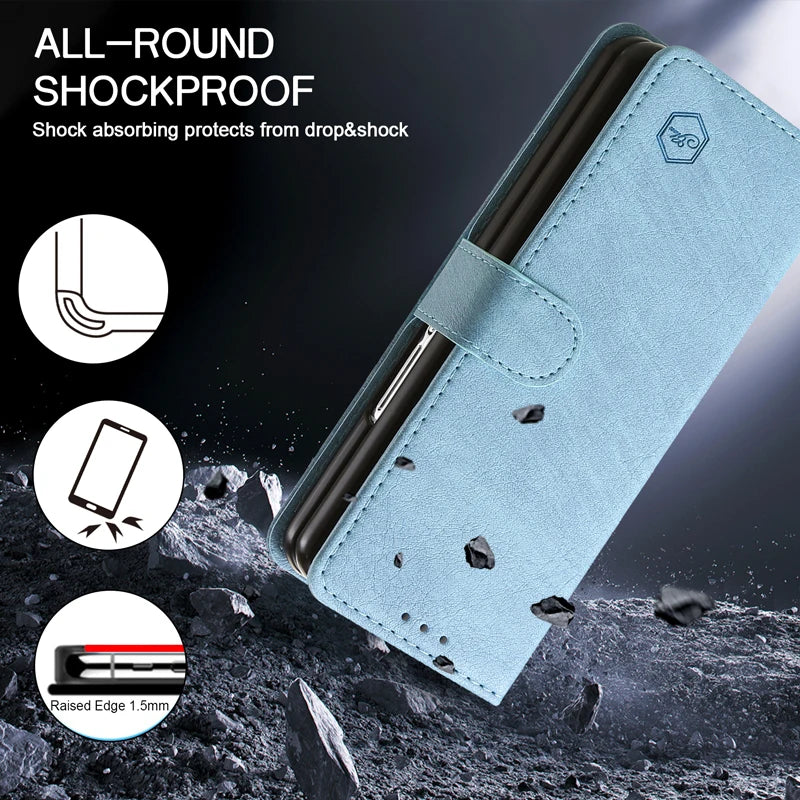 Wallet Phone Case For Samsung Galaxy Z Fold7 Card Holder Stand Shockproof Cloudy PU Leather Cover For Z Fold 6 5 3 4 Funda