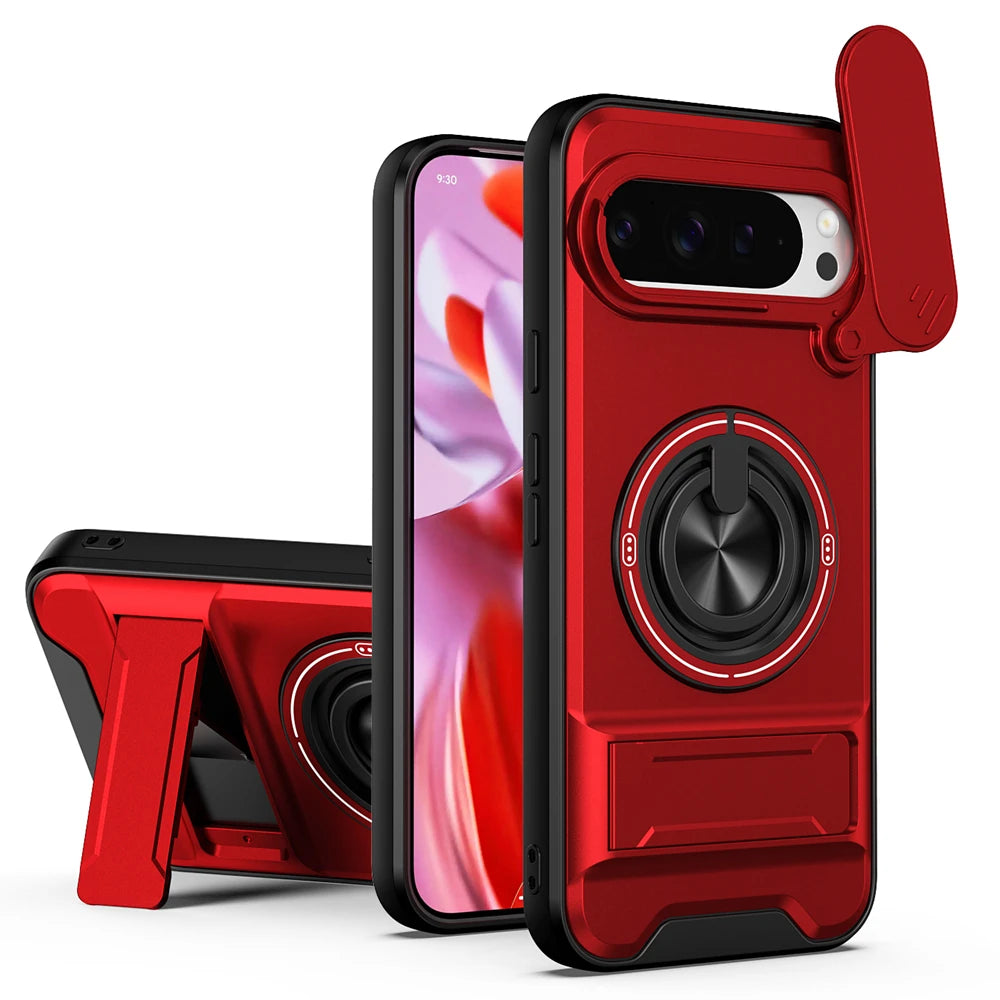KEYSION Magnetic Phone Case for Google Pixel 9 10 Pro XL 8 7 Pro Slide Camera Protection Upright Stand 360°Ring Shockproof Cover