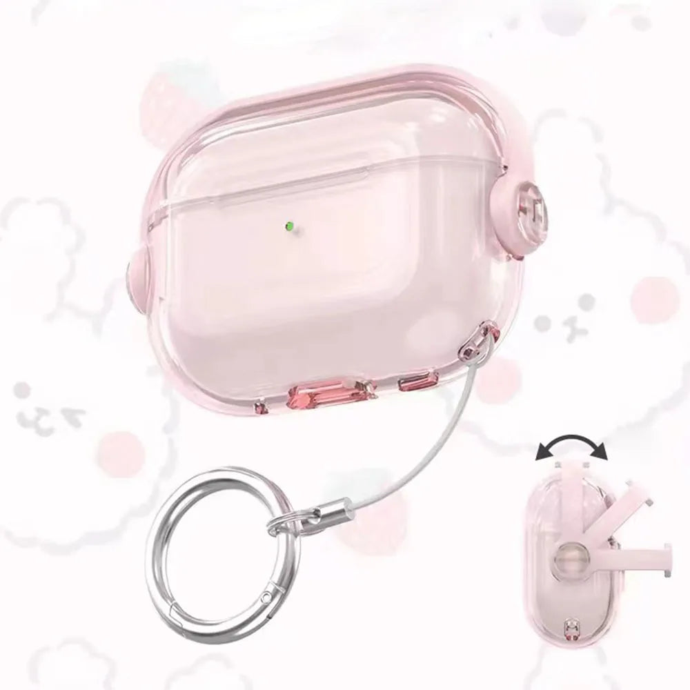 Security Lock Transparent Cover For Airpods Pro 2 Case Cute Candy Color Clean Earphone Case For Airpods 4 3 1 2 5 Phone Holder