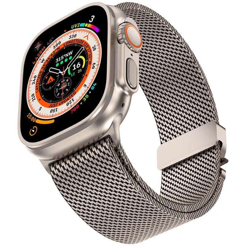 Titanium Official 1:1Strap For Apple watch Ultra Band 49mm S10 46 42 45 44mm 38 40 41 Milanese bracelet iWatch 10 9 8 7 6 5 SE 4