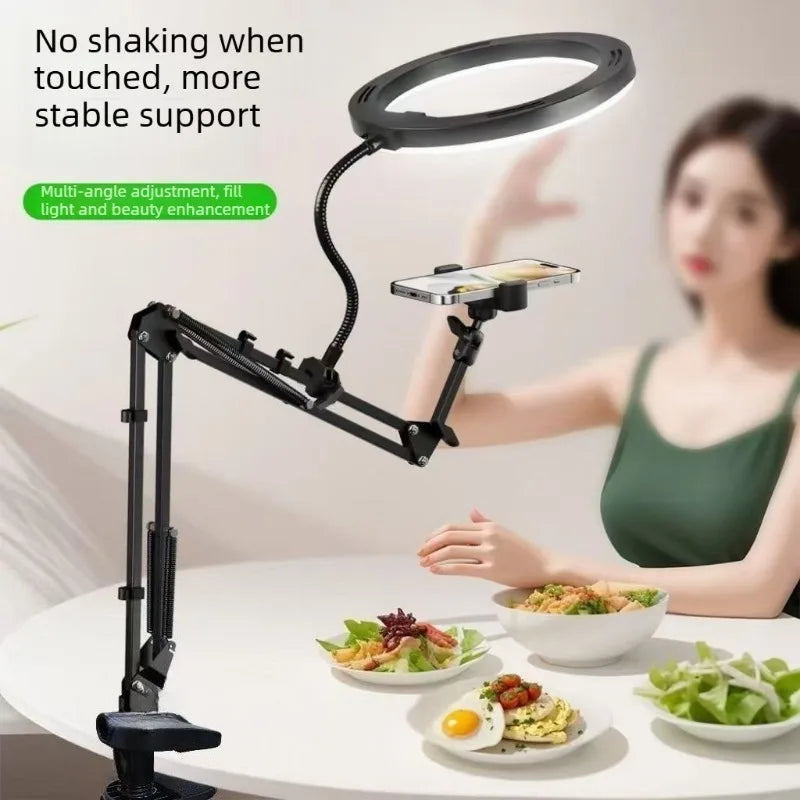 Mobile Phone Live-streaming Stand with Desktop and Bedside Fill Light for Nail Art and Food Live-streaming Photography